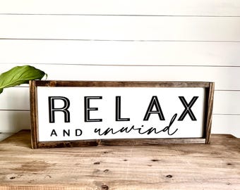 Relax And Unwind Modern 3D Farmhouse Bathroom Wood Sign | Handmade Décor