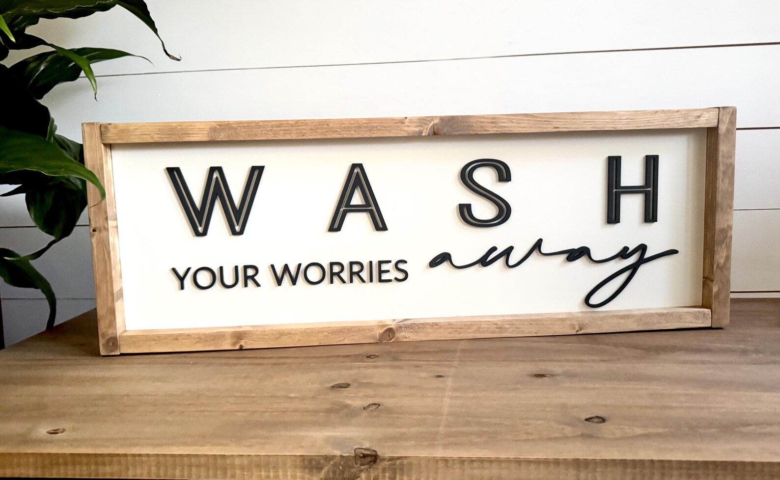 Wash Your Worries Away Modern 3D Farmhouse Bathroom Wood Sign ...