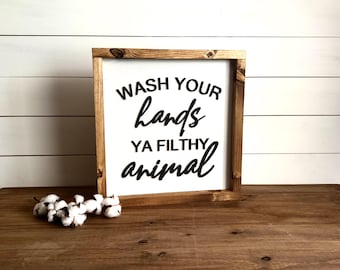 Funny Bathroom Sign: Wash Your Hands | Farmhouse Style Wood Decor