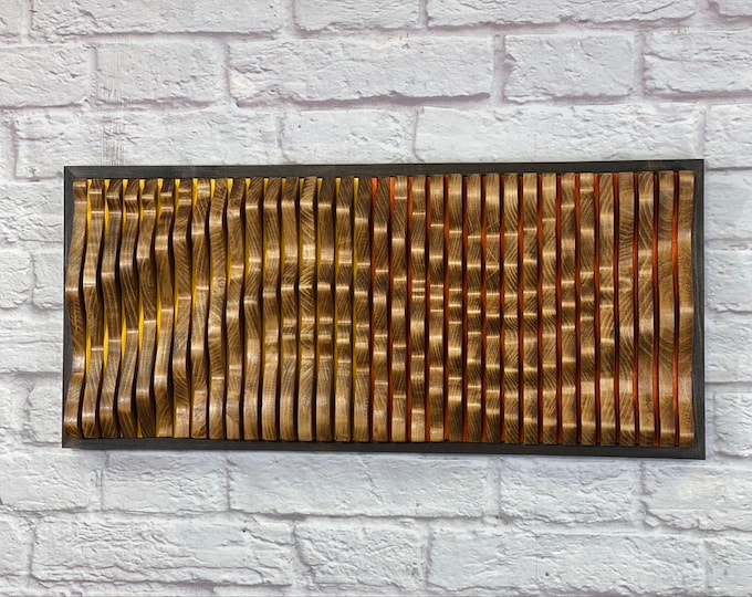 Orange & Yellow Parametric Wood Panel Wall Art, Acoustic Panel, Geometric Wood Art, 3D Wood Wall Art, Wood Carving Wall Art, Wall Art