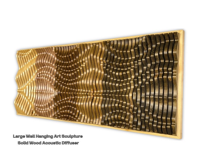 Luxury Parametric Wall Art Sculpture for Home & Office, Large Wooden Acoustic Diffuser, Modern Wall Hanging Parametric Art Decor