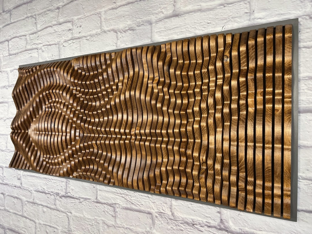 Walnut Parametric Wood Wall Art, Decorative Wood Wall Panel, Unique