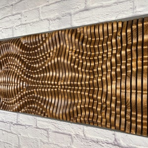 Walnut Parametric Wood Wall Art, Decorative Wood Wall Panel, Unique Wood Sound Diffuser, Textured Wood Wall Art, Acoustic Wall Art Panel
