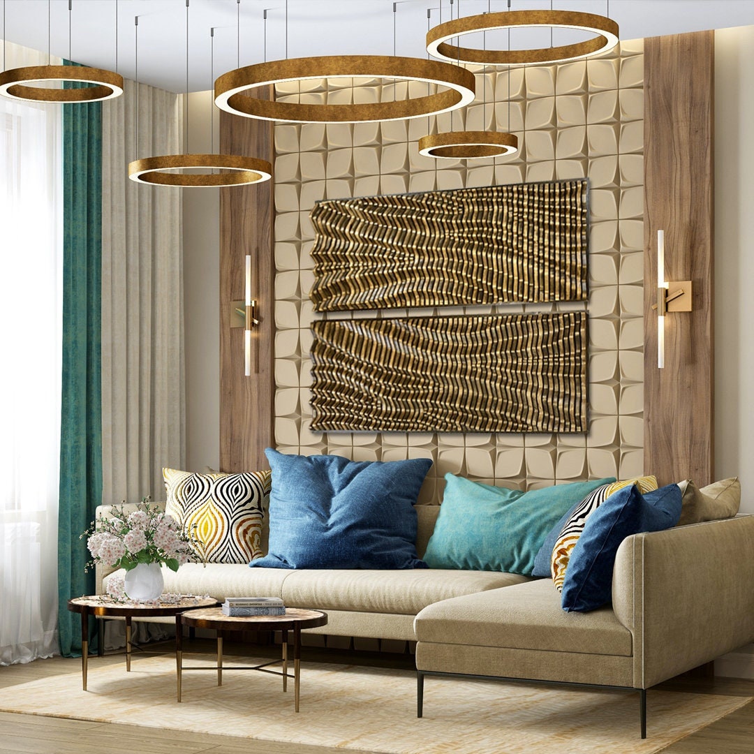 Modern Art Sculpture Set of 2, Unique Textured Wall Art, Large