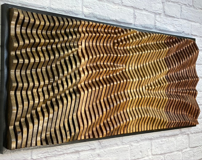 Unique Wall Hanging Art Sculpture, Sound Wave Art Wood Decor, 3D Wood Wall Art Panel, Wooden Sound Acoustic Diffuser, Wood Wall Art Panel