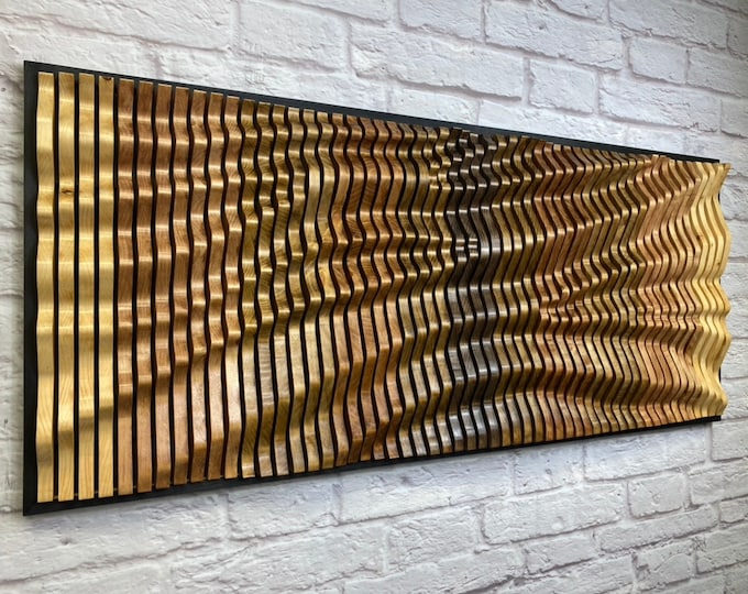 LARGE UNIQUE Wooden Wall Decor, Sound Wave Art, Geometric Wall Decor, Wall Art Decor, Sound Panels, Wooden Art Panels, Wood Wall Decor