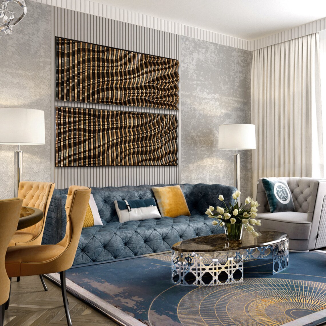 Luxury Modern Apartment Decor Living Room Wood Wall Art Set | Etsy