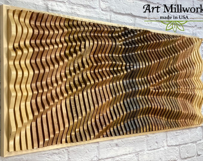 LARGE Unique Wood Wall Art, Wooden Sculpture, Parametric Wood Decor, 3D Wood Wall Art, Parametric Wood Art, Gift Ideas, FREE SHIPPING!
