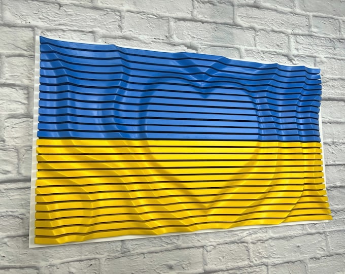 Slava Ukraine Wood Wall Art Sculpture, Ukrainian Flag with Heart, Unique Sound Wave Art Decor, Natural Wooden Sound Diffuser, Made in USA