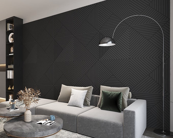 Architectural Decorative Wall Panels, Modern Black Finish Design, Geometric 3D Acoustic Wall Art Panels, Customizable Options Available