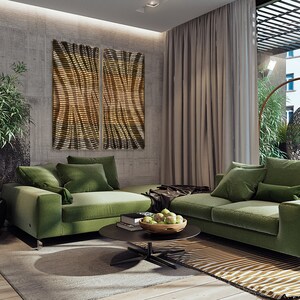 Unique Wall Art for Living Room, Set of 2 Wall Art, Parametric Wavy Wooden Wall Decor, Geometric 3D Wood Art, Sound Wave Art, Wood Panel