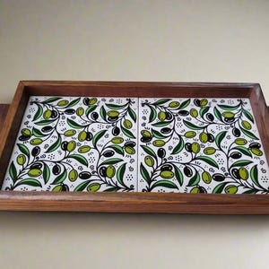 Plateau de service rectangulaire en céramique palestinienne artisanale
