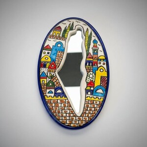 Handmade Ceramic Palestine Map Silhouette Wall Mirror Old City