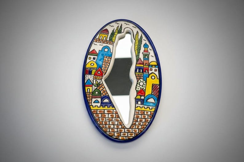 Handmade Ceramic Palestine Map Silhouette Wall Mirror Old City