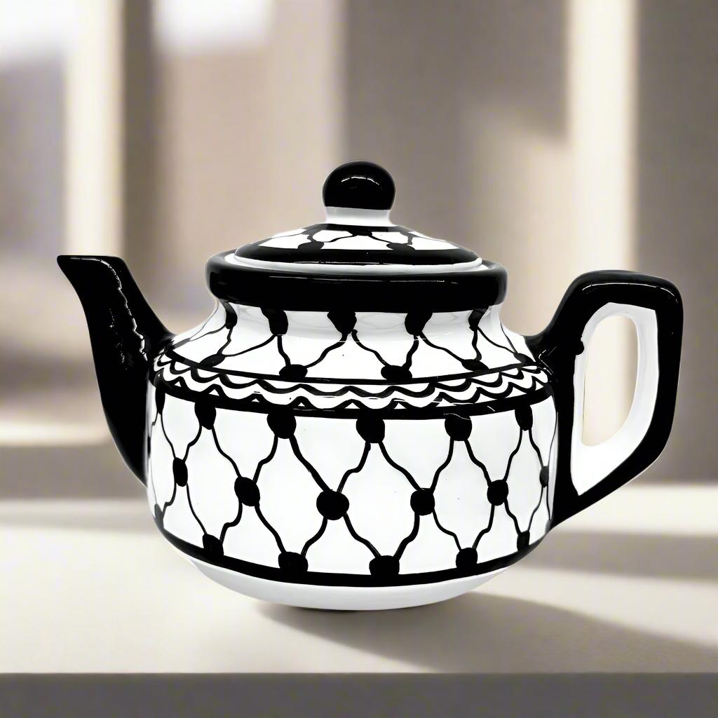 Handmade Ceramic Teapot with Handle & Lid – Hebron Pottery | Kuffiyeh Design | Palestinian Teapot | Lead-Free and Dishwasher Safe