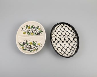 Handmade Ceramic Dual Appetizer Serving Plate  | Palestinian Pottery, Food-Safe, Various Designs