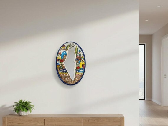 Handmade Ceramic Palestine Map Silhouette Wall Mirror