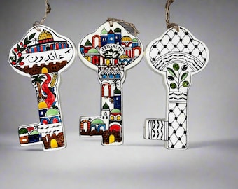 Handcrafted Ceramic Key Wall Decor – Palestinian Key of Return |  Jerusalem, Olive & Kuffiyeh Designs
