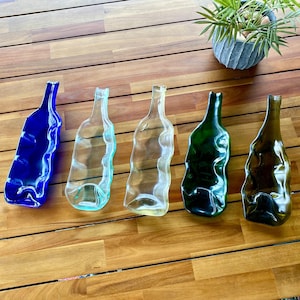 Recycled Glass Wine Bottle, Slumped Tray, Serving Dish, Spoon Rest, Candy Dish, Repurposed, Flattened, Wavy, Melted, Decorative, Eco Gift