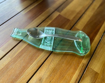 Recycled Glass Mexican Coca-Cola Coke Bottle Spoon Rest, Slumped, Flatted Bottle, Unique, Decorative, Repurposed, Handmade, Melted, Eco Gift