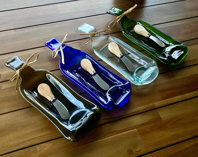 Recycled Wine Bottle Serving Tray: Handmade Slumped Glass Butter Dish