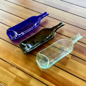 Recycled Glass Wine Bottle, Slumped Tray, Serving Dish, Spoon Rest, Candy Dish, Repurposed, Flattened, Melted, Unique, Handmade, Eco Gift