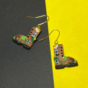 Boot House, Fairy House, Fairycore Polymer Clay Earrings
