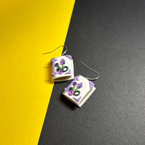 Cottagecore Book Earring, Book Lover, Floral Bookish Jewellery, Bibliophile Botanical Jewelry, Polymer Clay Earrings