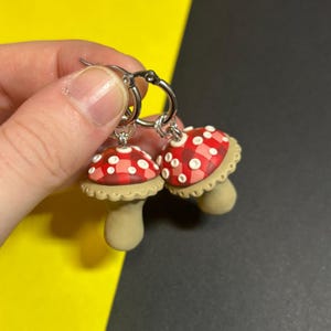Gingham Mushroom Earrings: Polymer Clay Toadstool Jewellery