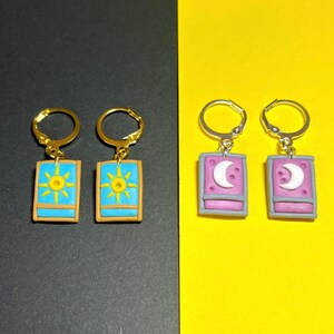Tarot Card Earrings, Mystical Huggie Hoop, Polymer Clay Earrings