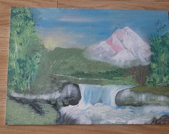 waterfall watercolour canvas, painting, art decor, tranquility, scenery art, landscape
