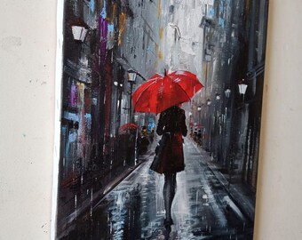 絵画「雨のメロディー」/油絵/キャンバス/ハンドメイド/壁飾り