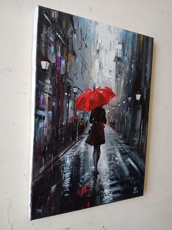 絵画「雨のメロディー」/油絵/キャンバス/ハンドメイド/壁飾り