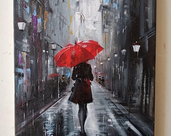 絵画「雨のメロディー」/油絵/キャンバス/ハンドメイド/壁飾り