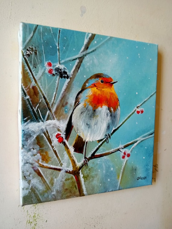 ロビン　油絵 絵画「ロビン」/油絵/キャンバス/ハンドメイド/壁飾り/インテリア