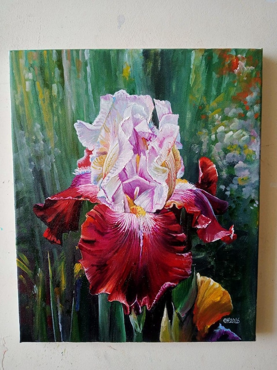 絵画「アイリス」/油絵/キャンバス/ハンドメイド/壁飾り/インテリア/花