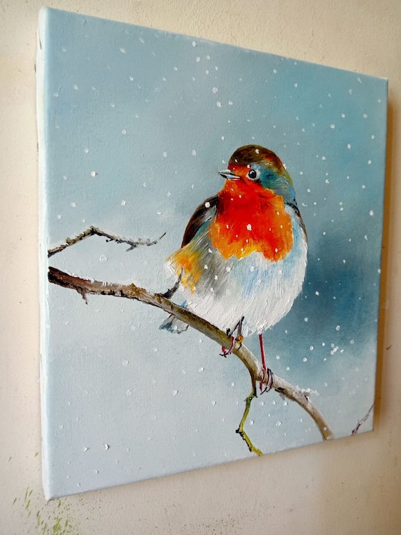ロビン　油絵 絵画「ロビン」/油絵/キャンバス/ハンドメイド/壁飾り/インテリア