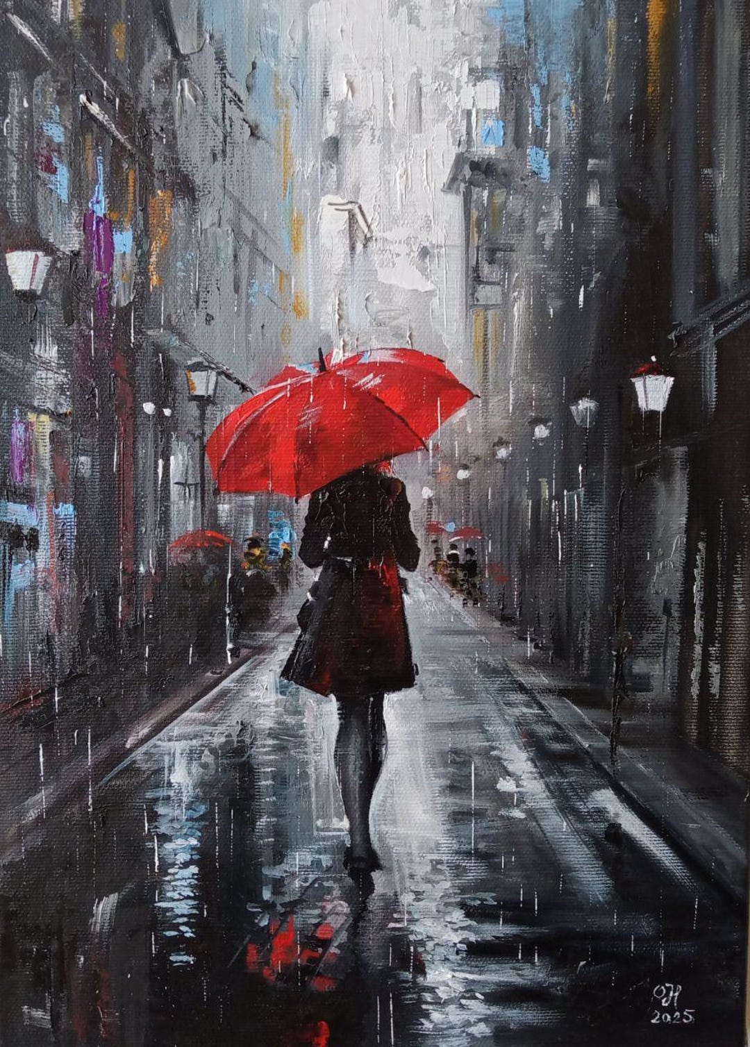 絵画「雨のメロディー」/油絵/キャンバス/ハンドメイド/壁飾り