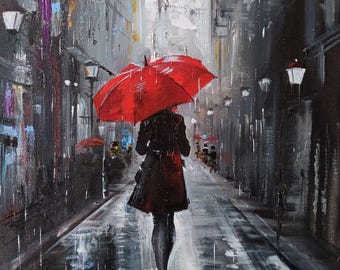 絵画「雨のメロディー」/油絵/キャンバス/ハンドメイド/壁飾り
