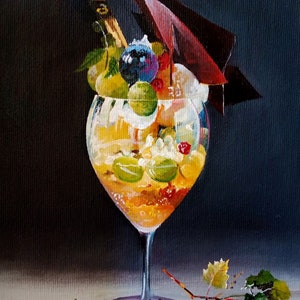 Picture &quot;Dessert with ice cream&quot;/Oil painting/Canvas/Handmade/Wall decor/Interior