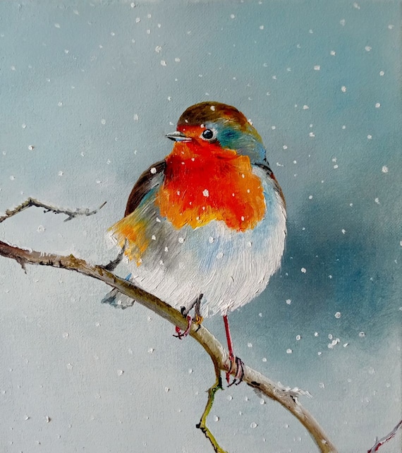 ロビン　油絵 絵画「ロビン」/油絵/キャンバス/ハンドメイド/壁飾り/インテリア