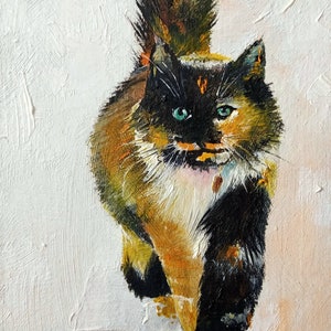 Tableau "Bonheur tricolore"/Peinture à l'huile/Toile/Fait main/Décoration murale/Intérieur/Animaux domestiques/Сats