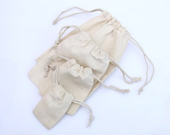 8 x 12 Inches Cotton Muslin Bags. Organic Cotton Double Drawstring Bags. Eco-friendly Reusable Bags. Jewellery and Stationery Bags