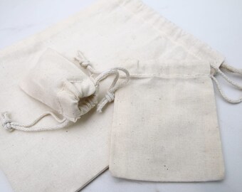 2 x 3 Inches Organic Cotton Canvas Bags. Thick Cotton Double Drawstring Reusable Bags. Natural Produce Bags. Biodegradable Storage Bags.