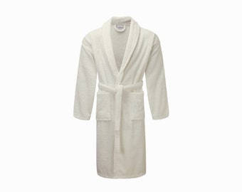 Cream 100% Cotton Terry Towelling Bath Robes - Soft, Durable, & Absorbent. Truly Handmade, One Size (XL), Machine Washable