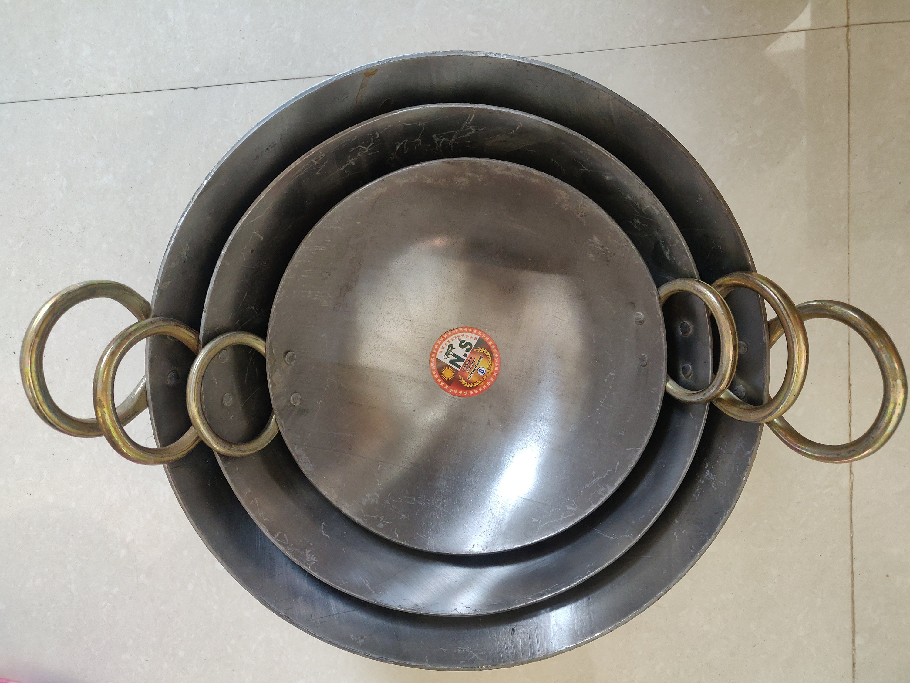 Traditional Indian Iron Kadai Wok - 18 Inches, Riveted/Welded Handles