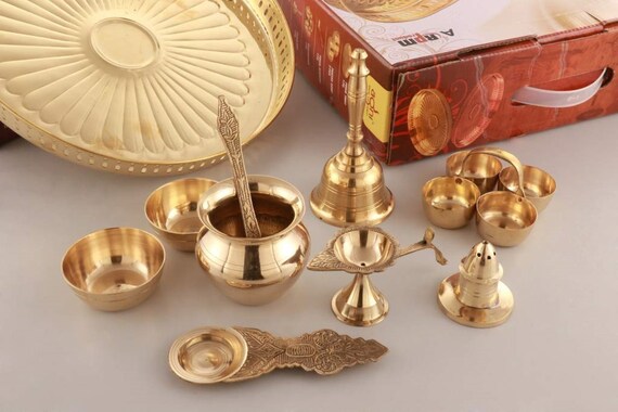 Handmade Decoration Puja Accessories Brass Pooja Thali Festival Set 12 Inch  AU 