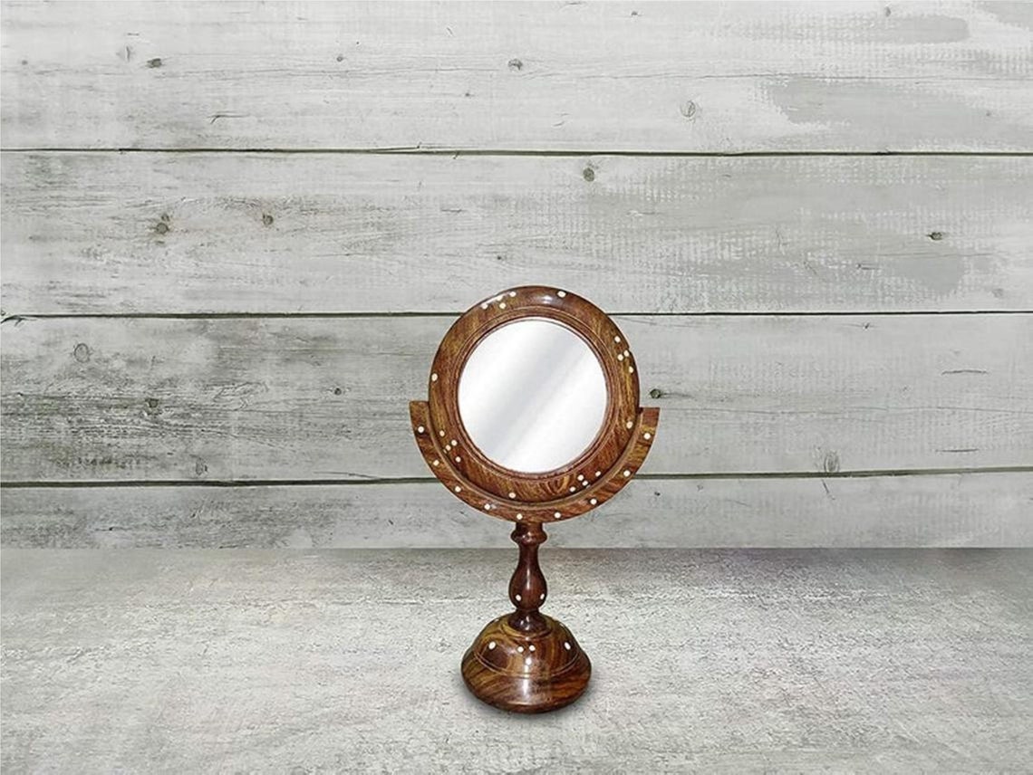 Hand Carved Wooden Portable Mirror With Stand Makeup Mirror Etsy