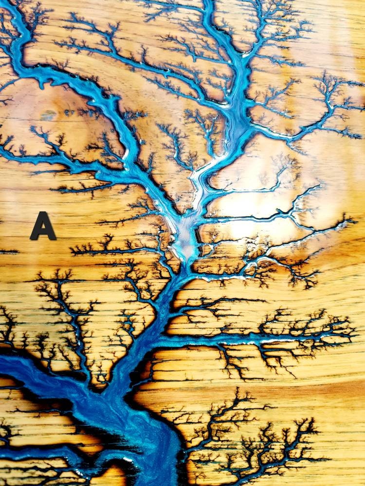 Blue Pearl Epoxy Hickory Fractal Lichtenburg Wood Burn Gifts