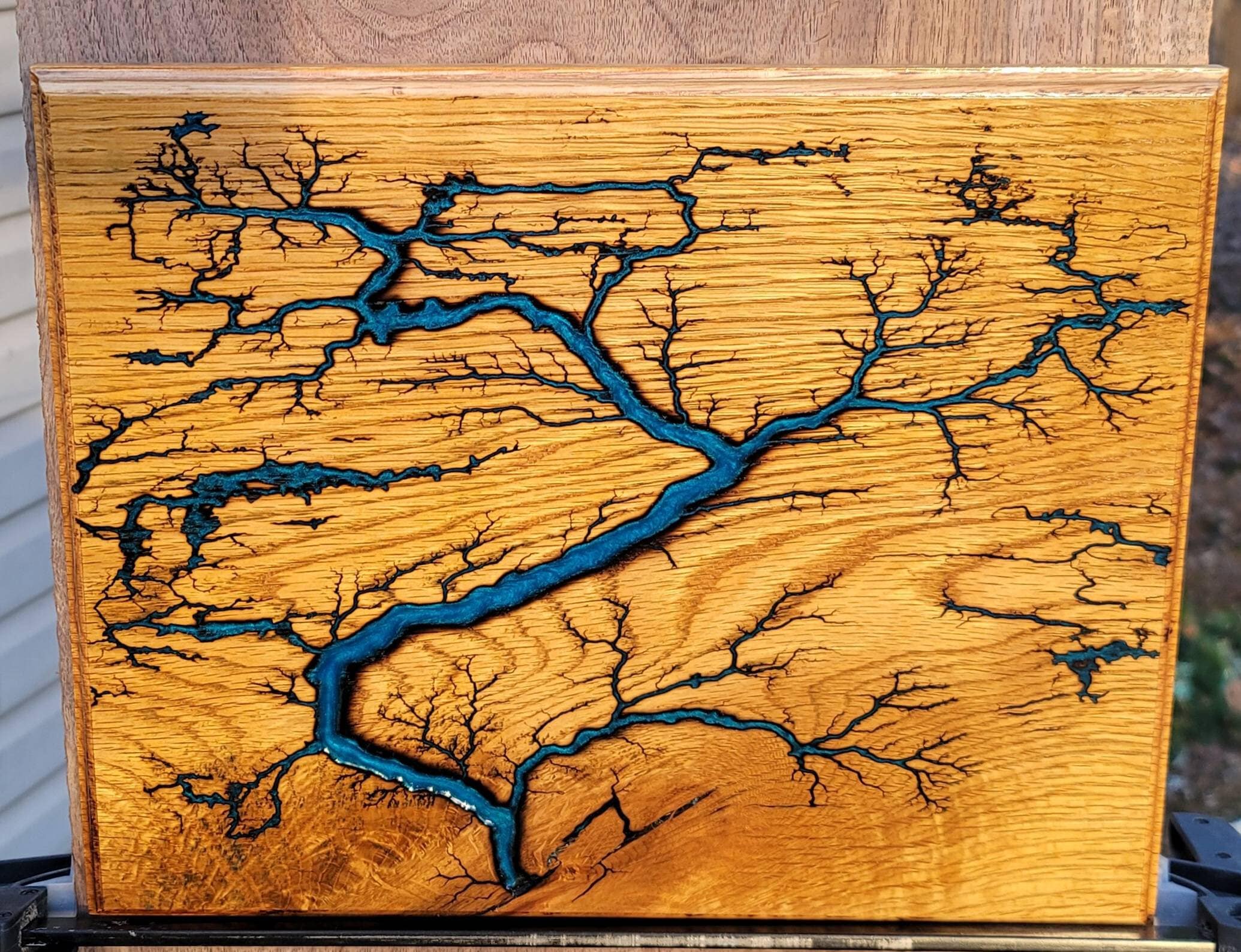 White Oak With Blue Pearl Epoxy Lichtenburg Fractal Wood Burning